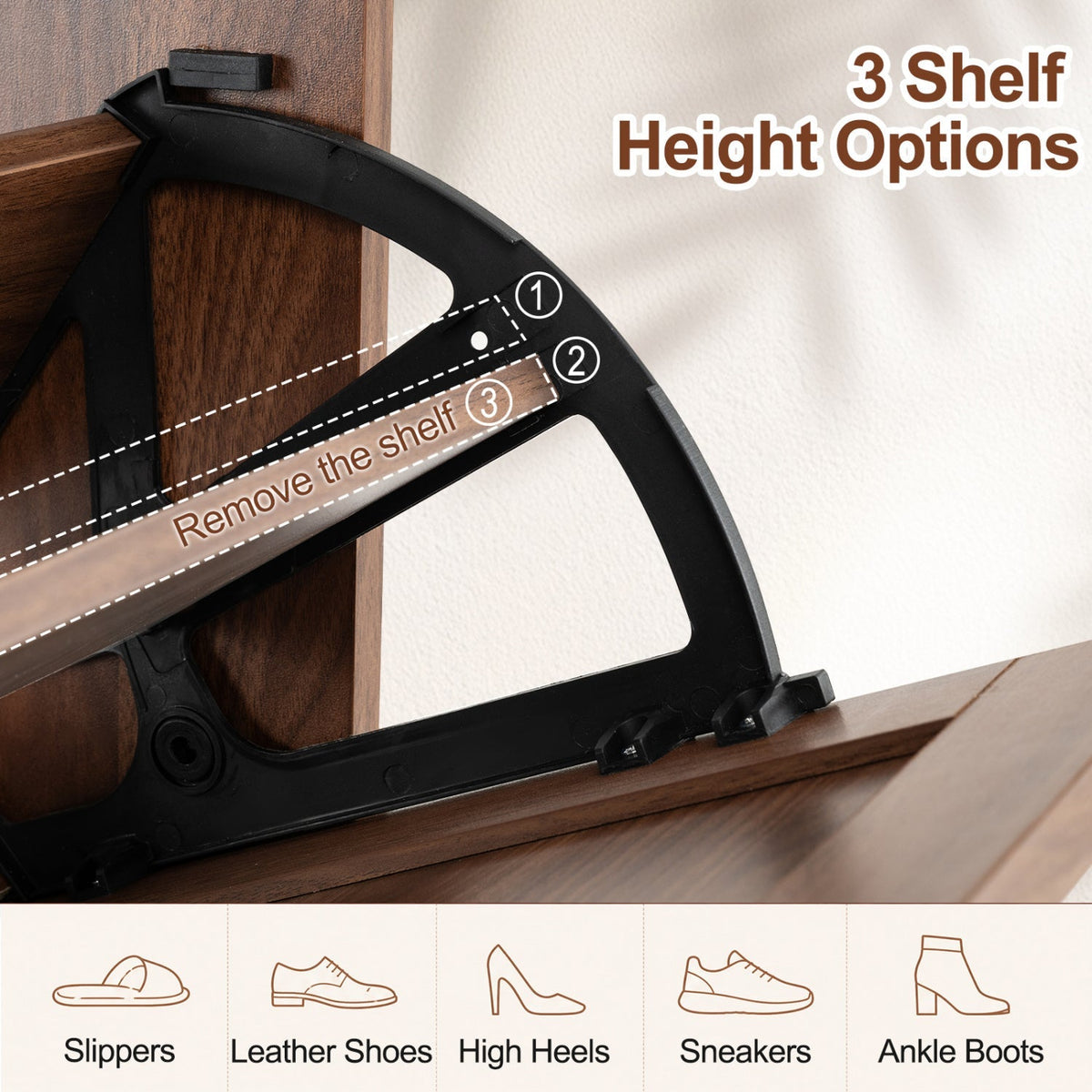 Narrow Shoe Cabinet with Flip Drawers and Adjustable Shelves