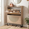 Narrow Shoe Storage Cabinet with Flip Drawers & Shelves