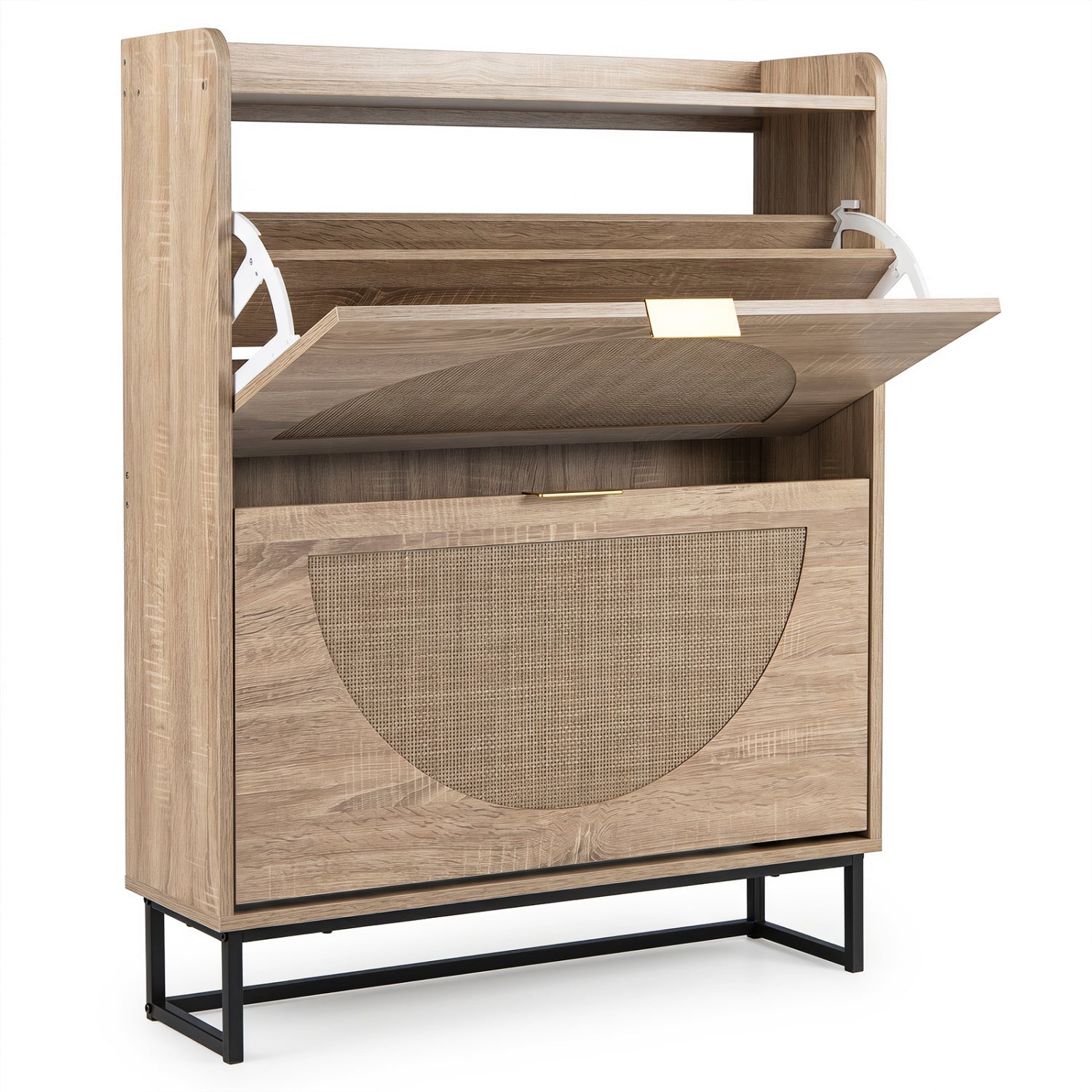 Narrow Shoe Storage Cabinet with Flip Drawers & Shelves