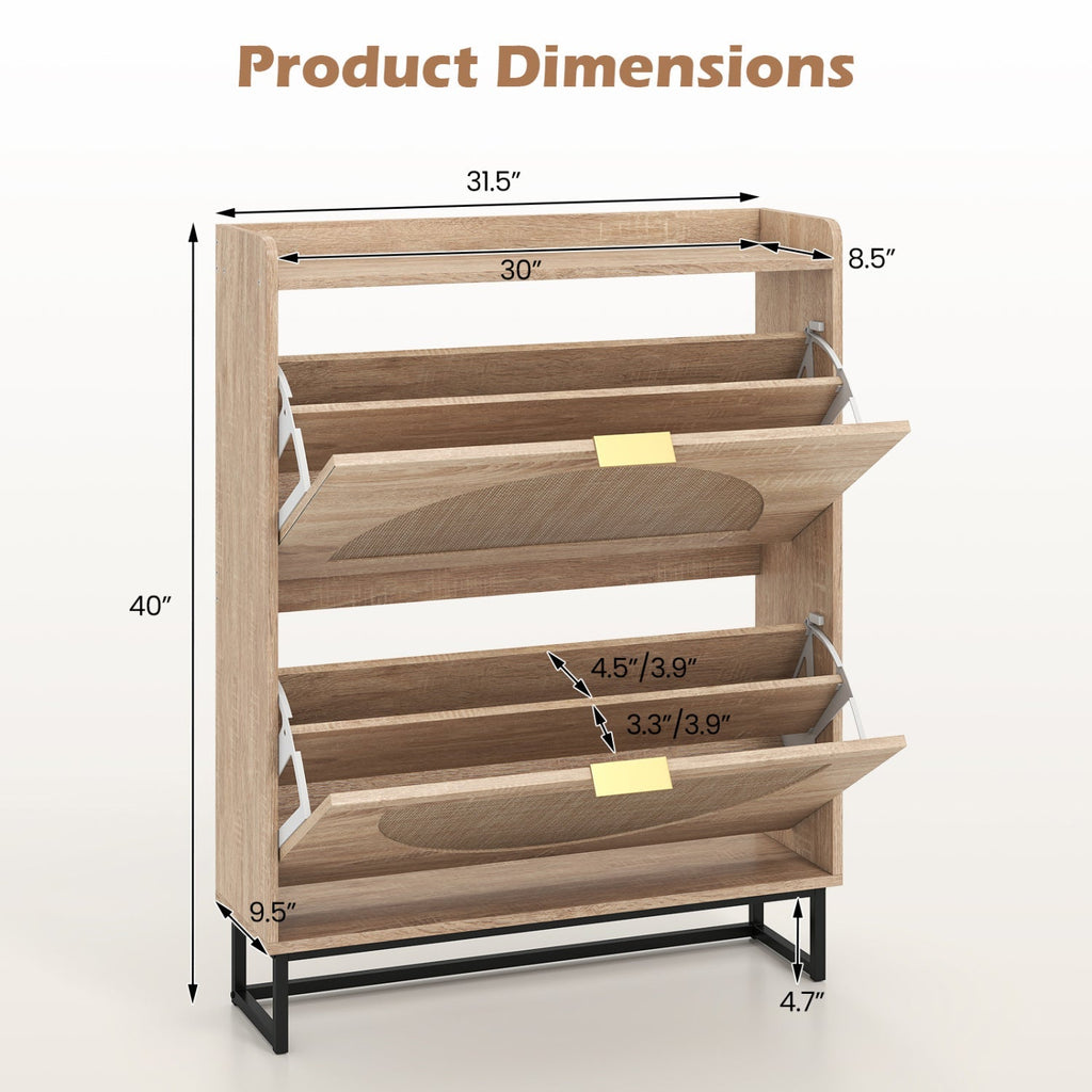 Narrow Shoe Storage Cabinet with Flip Drawers & Shelves