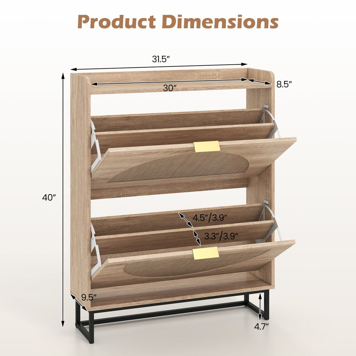 Narrow Shoe Storage Cabinet with Flip Drawers & Shelves