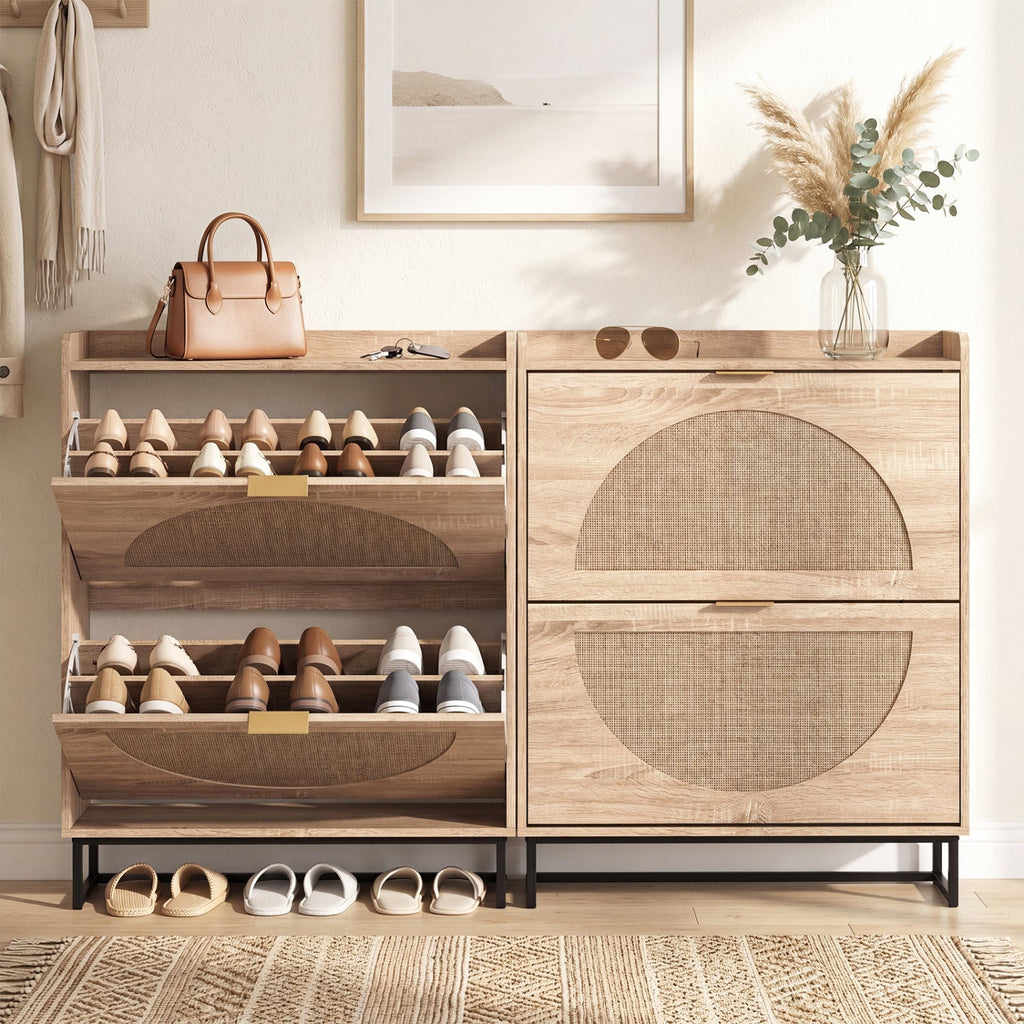 Narrow Shoe Storage Cabinet with Flip Drawers & Shelves