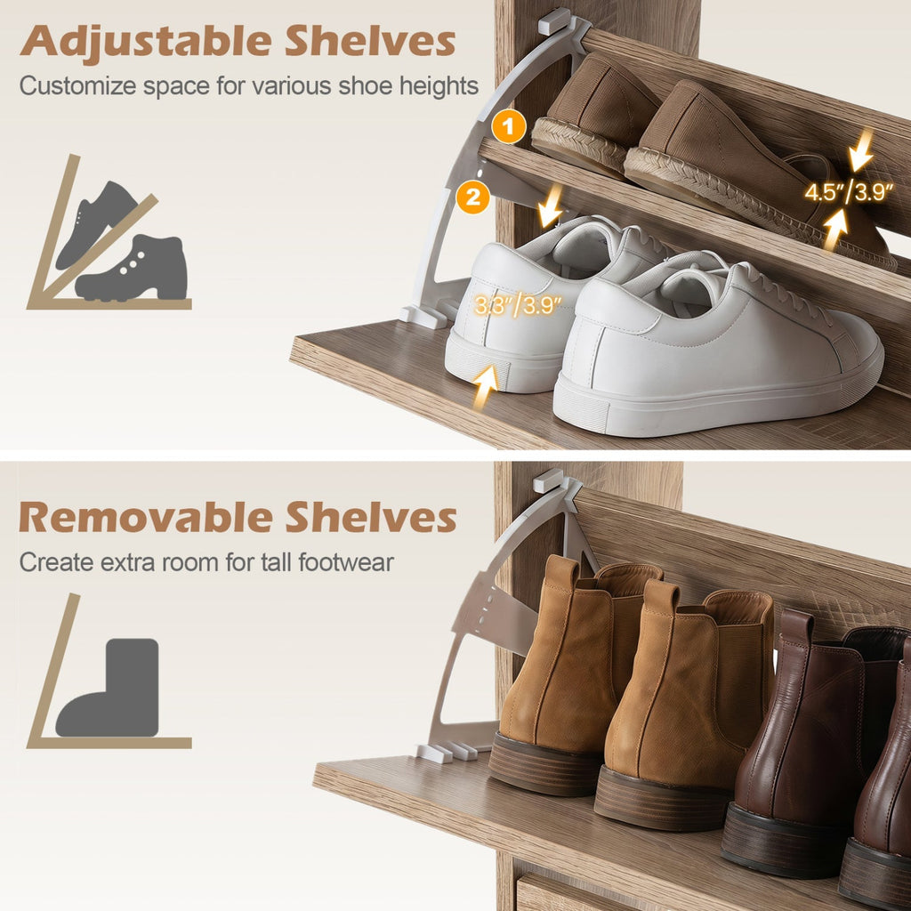 Narrow Shoe Storage Cabinet with Flip Drawers & Shelves