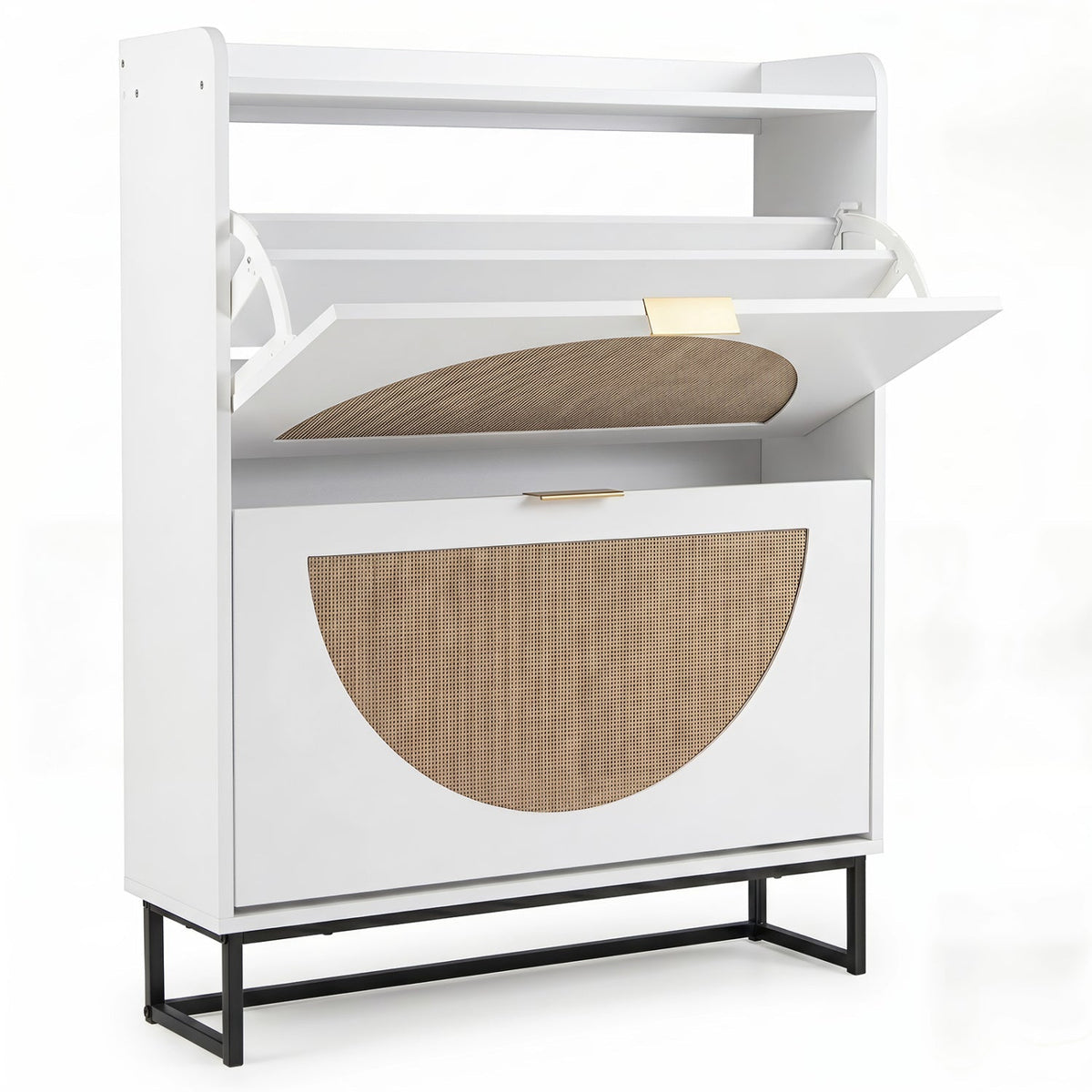 Narrow Shoe Storage Cabinet with Flip Drawers & Shelves