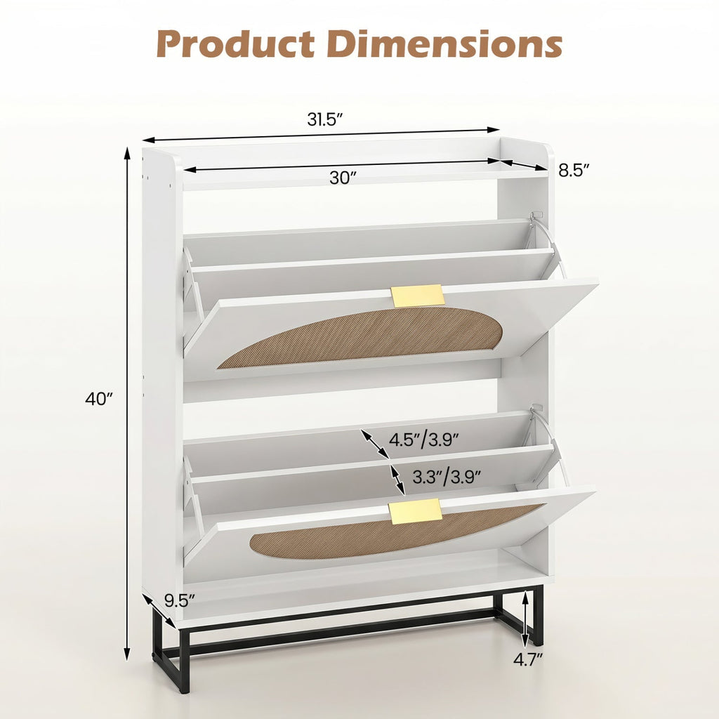 Narrow Shoe Storage Cabinet with Flip Drawers & Shelves