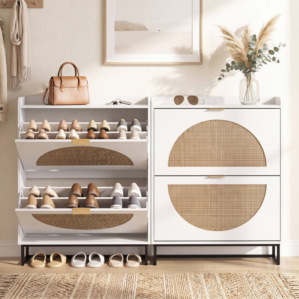 Narrow Shoe Storage Cabinet with Flip Drawers & Shelves