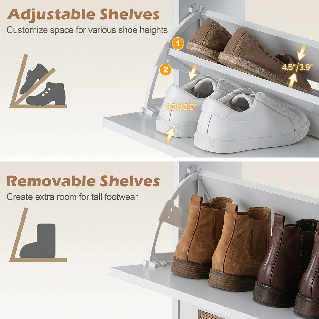 Narrow Shoe Storage Cabinet with Flip Drawers & Shelves