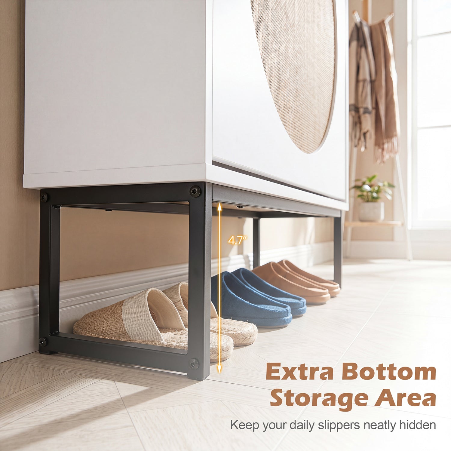 Narrow Shoe Storage Cabinet with Flip Drawers & Shelves