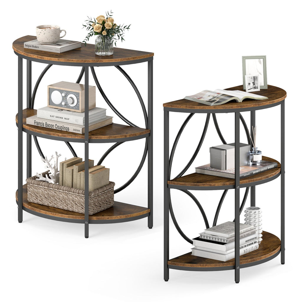 Narrow Side Table with Study Metal Frame and Storage Shelves