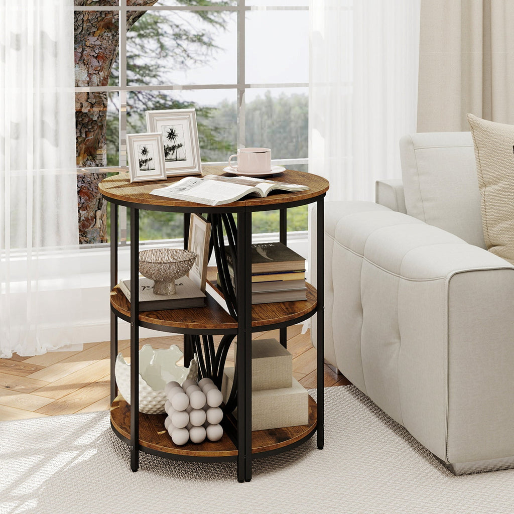 Narrow Side Table with Study Metal Frame and Storage Shelves