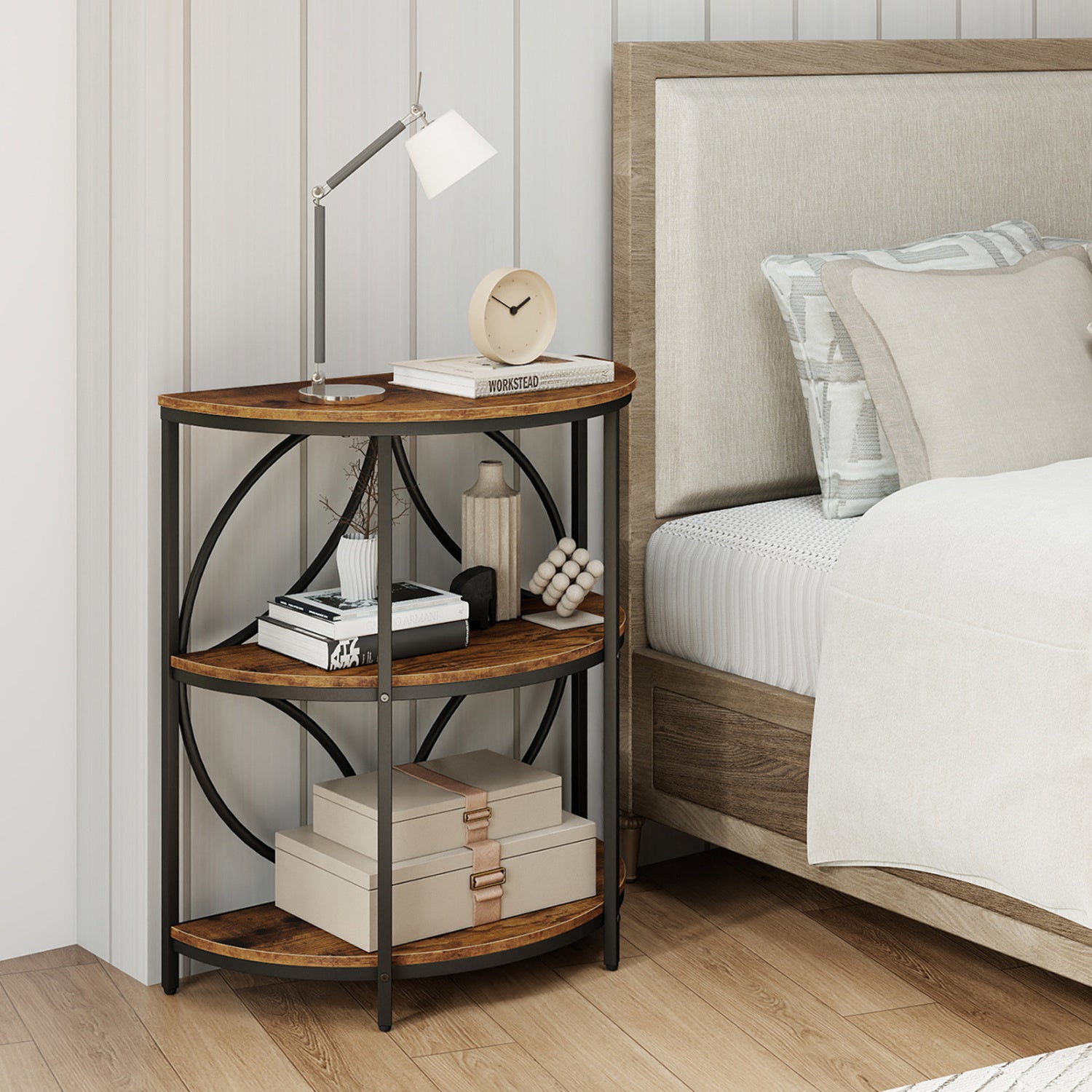 Narrow Side Table with Study Metal Frame and Storage Shelves