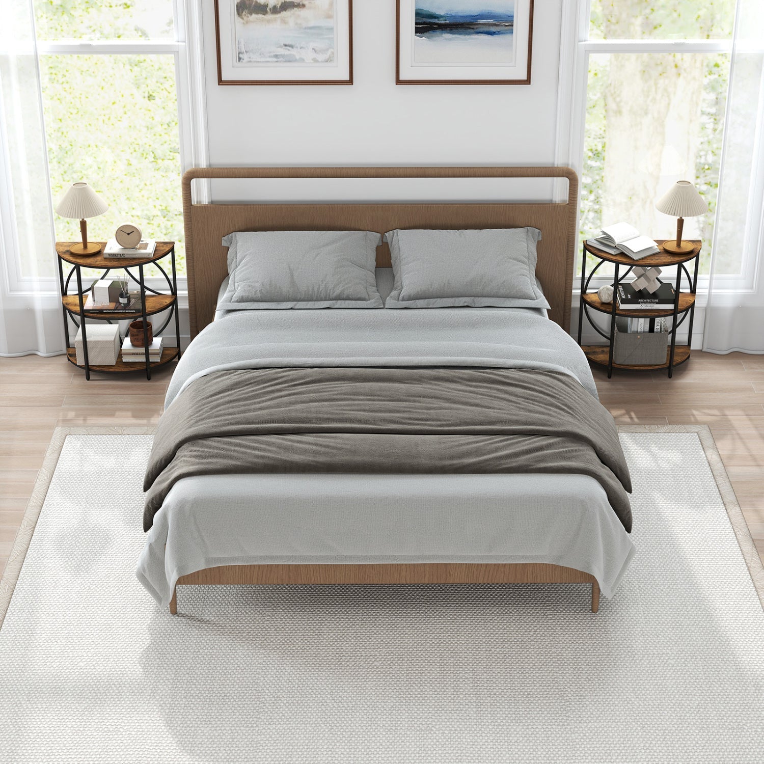 Narrow Side Table with Study Metal Frame and Storage Shelves