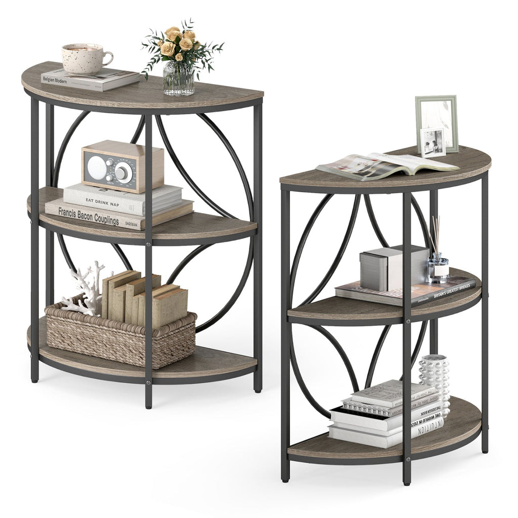 Narrow Side Table with Study Metal Frame and Storage Shelves