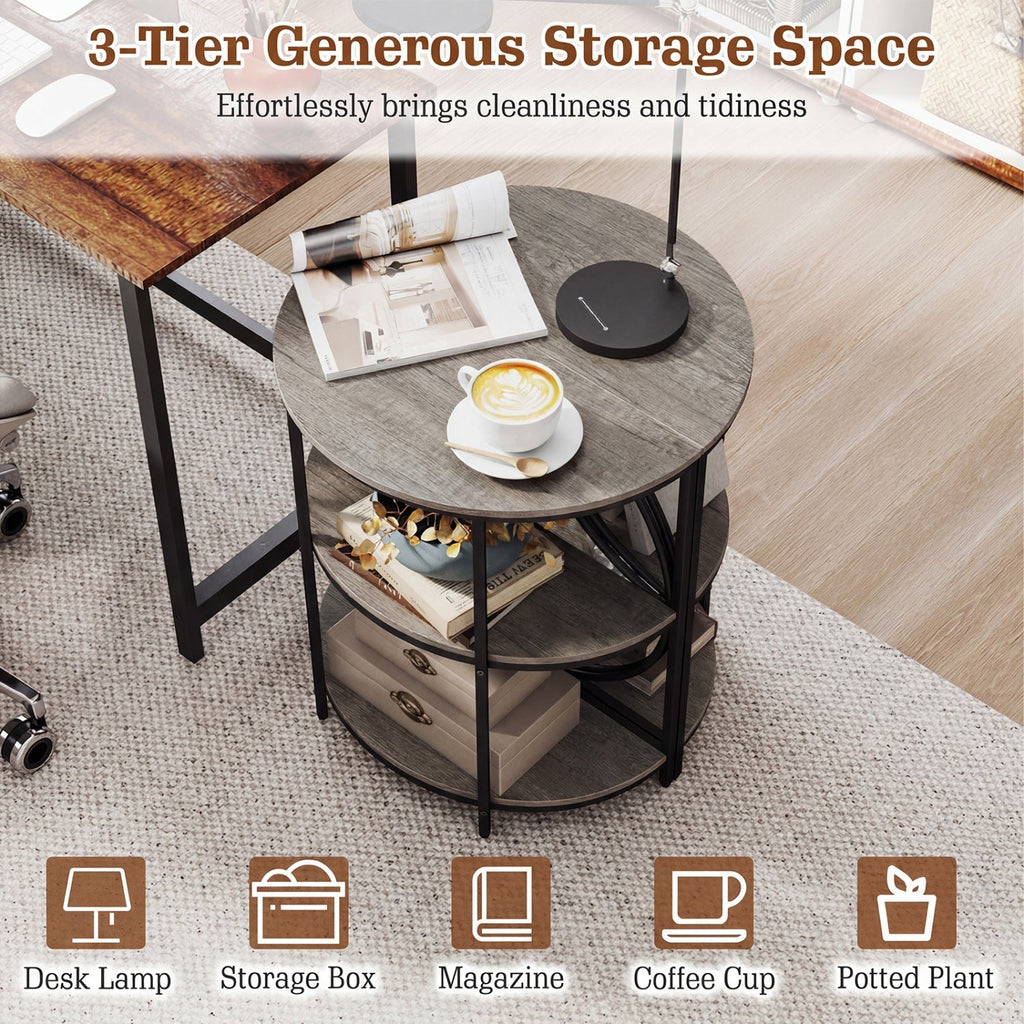 Narrow Side Table with Study Metal Frame and Storage Shelves