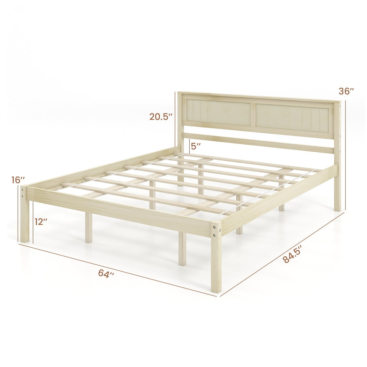 Twin/Full/Queen Size Wooden Bed Frame with Headboard and Slat Support