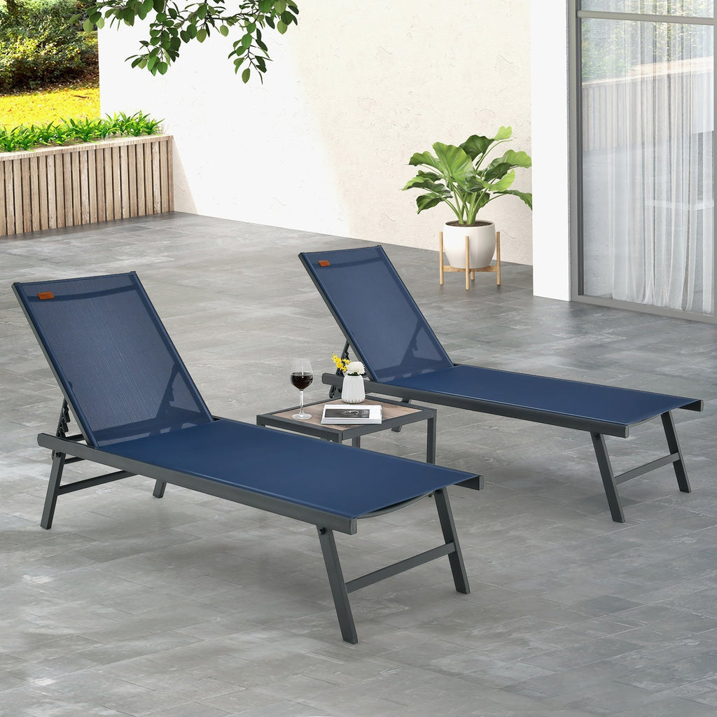 3 Pieces Patio Chaise Lounge Chair and Table Set for Poolside Yard
