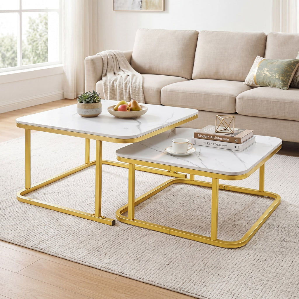 Nesting Coffee Table Set of 2 with Faux Marble Top