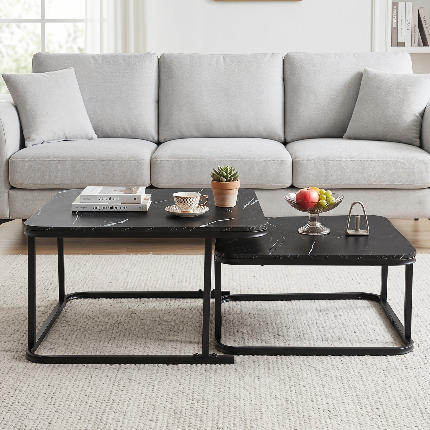 Nesting Coffee Table Set of 2 with Faux Marble Top