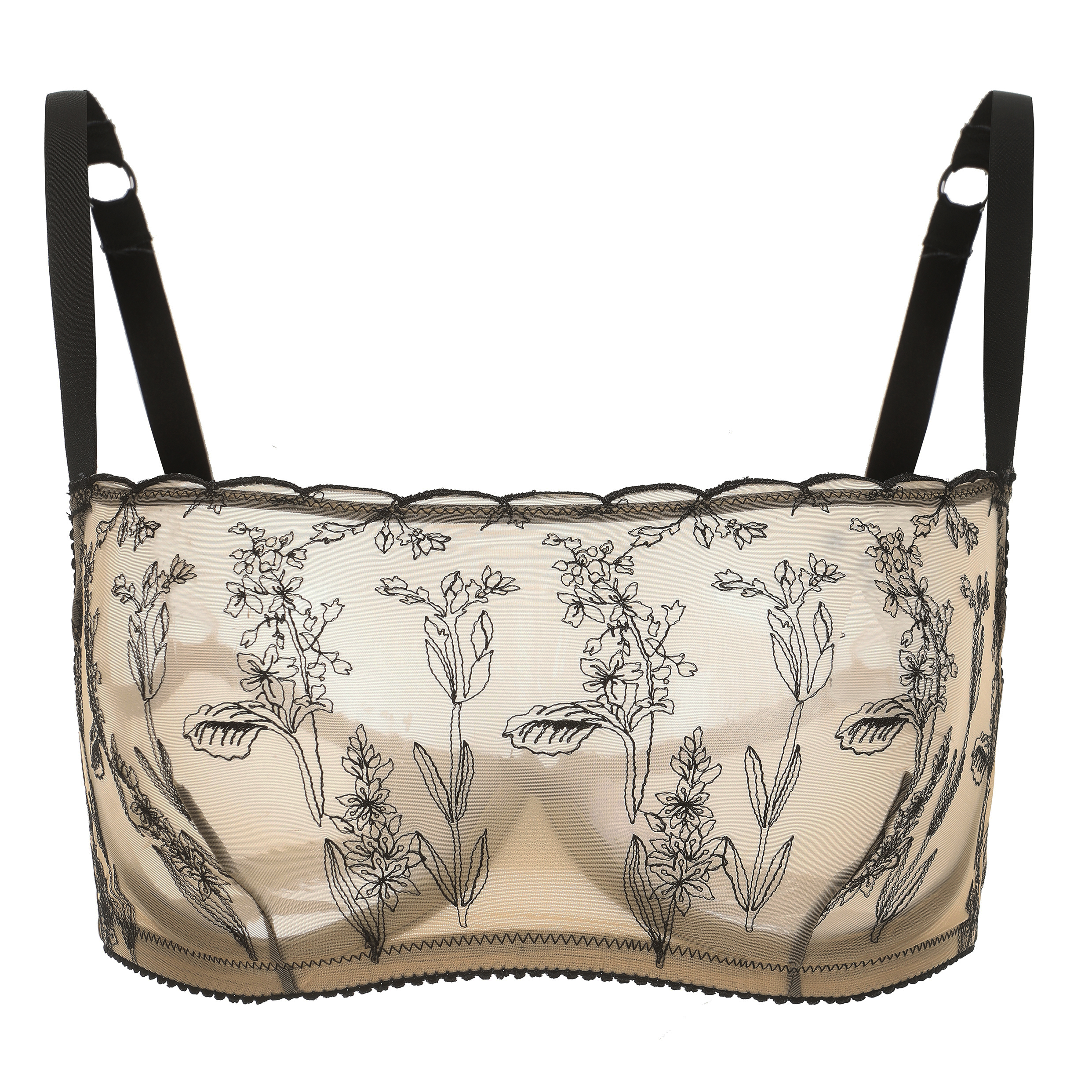 Kim High Neck Floral Embroidered Underwire Bra on Jelly Fabric