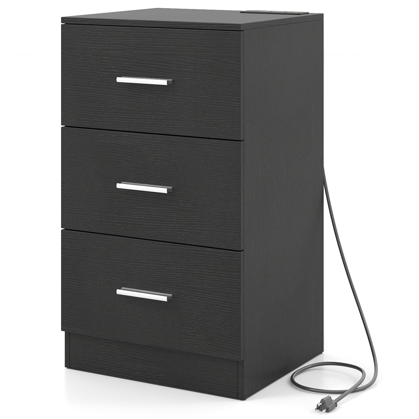 Nightstand with Charging Station End Table with 3 Storage Drawers Bedside Table for Bedroom