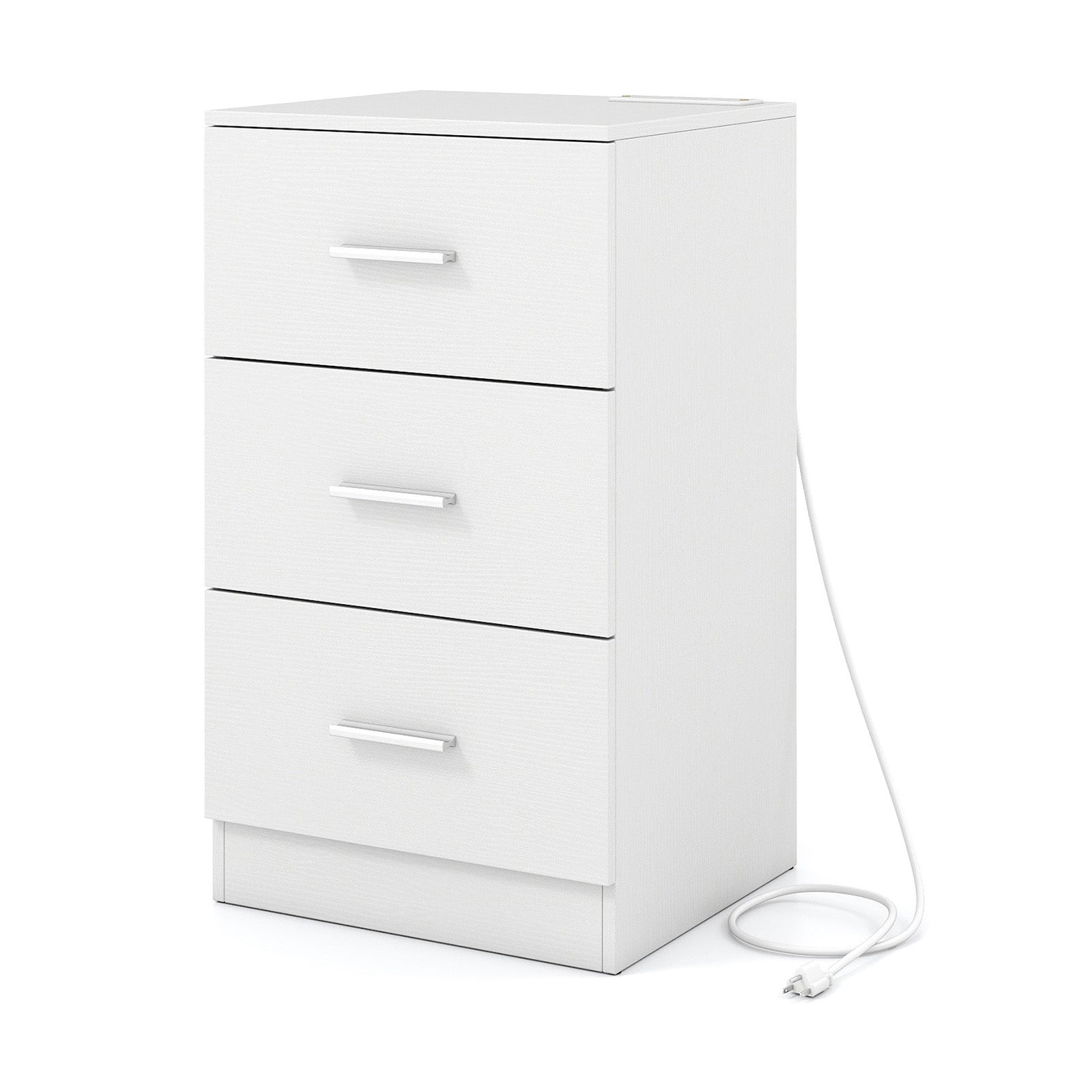 Nightstand with Charging Station End Table with 3 Storage Drawers Bedside Table for Bedroom