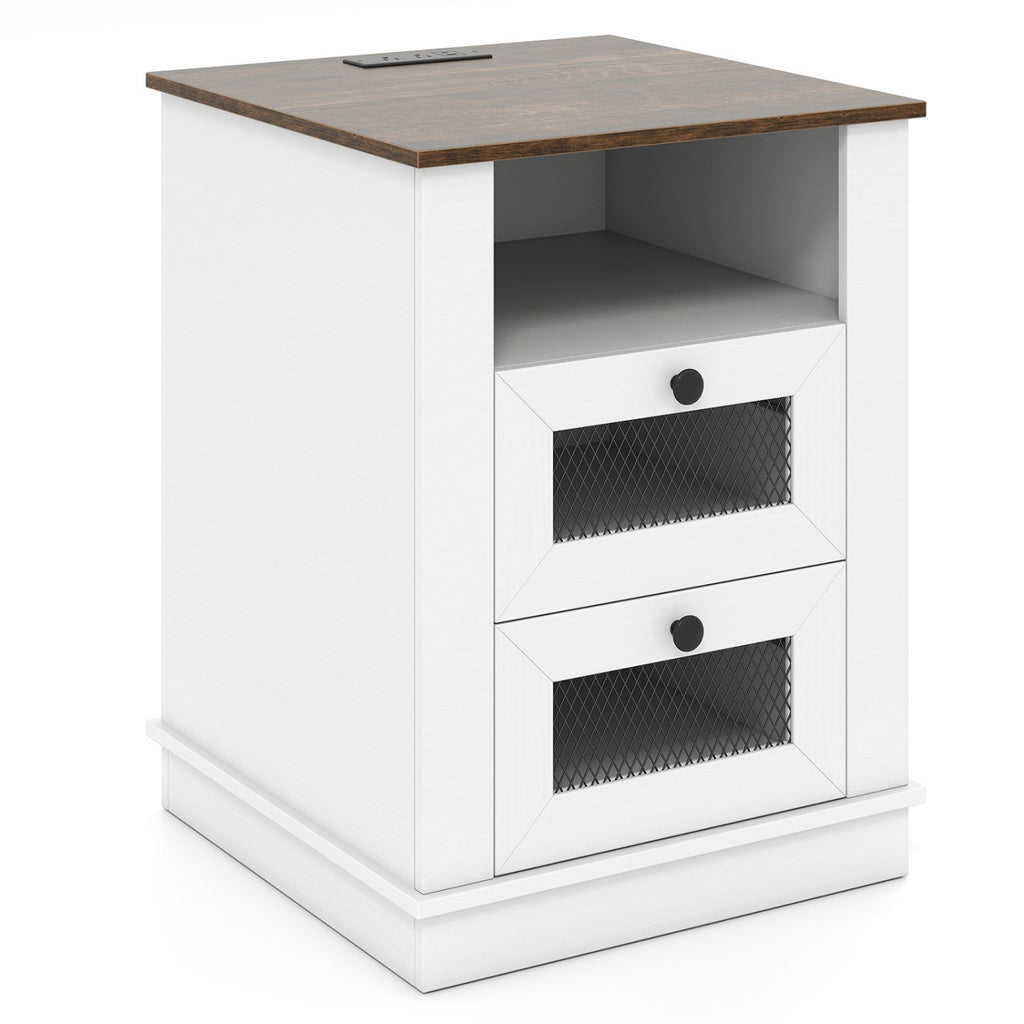 Nightstand with Charging Station and 2 Drawers Rustic Brown