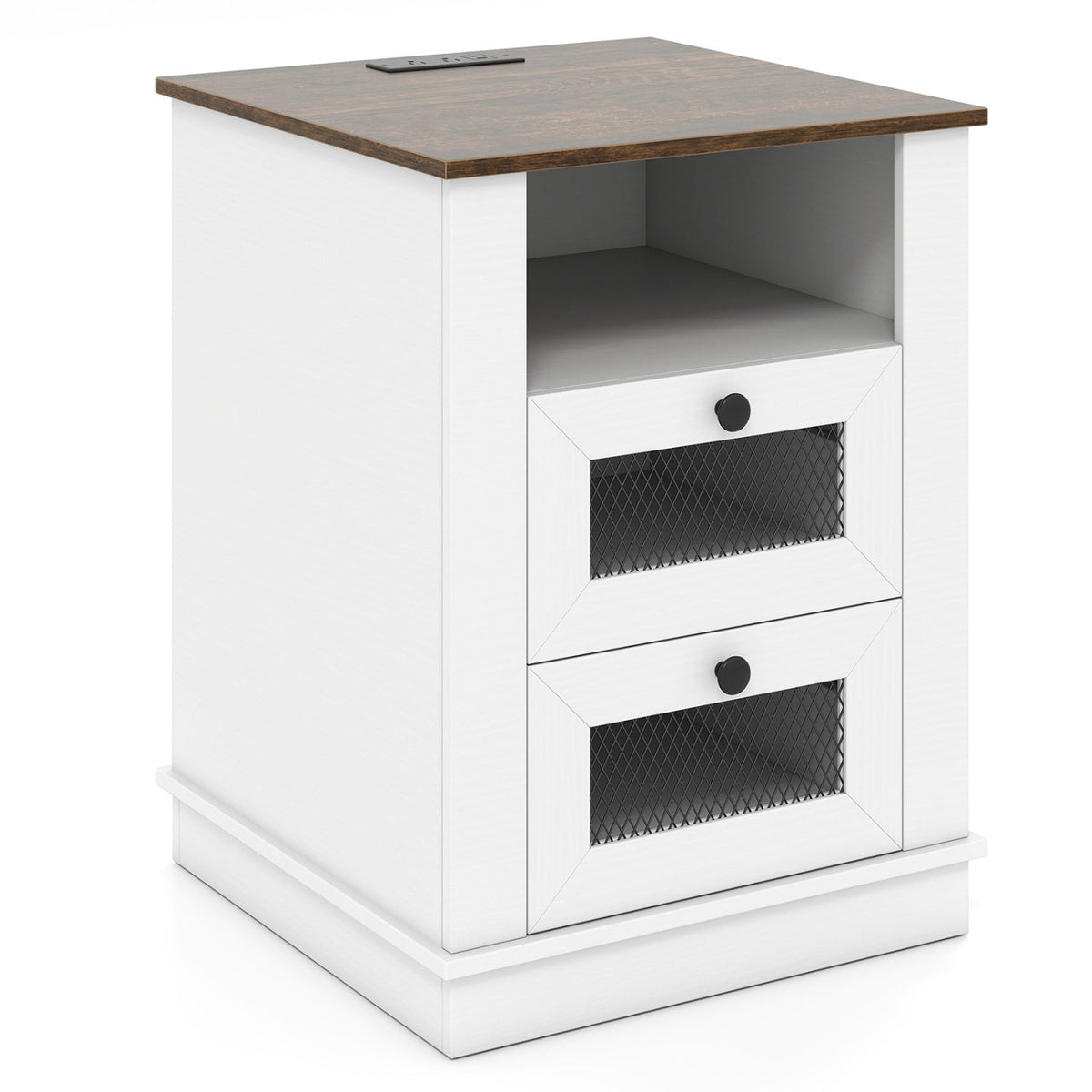 Nightstand with Charging Station and 2 Drawers Rustic Brown