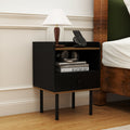 Nightstand with Drawer 3-Tier Sofa Side Table with Open Storage Shelf-Black