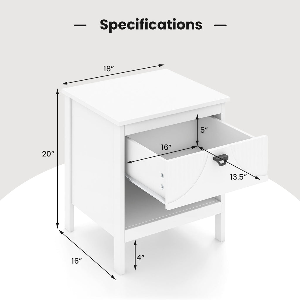 2-tier Wood Nightstand with Drawer and Open Storage Shelf for Bedroom-White