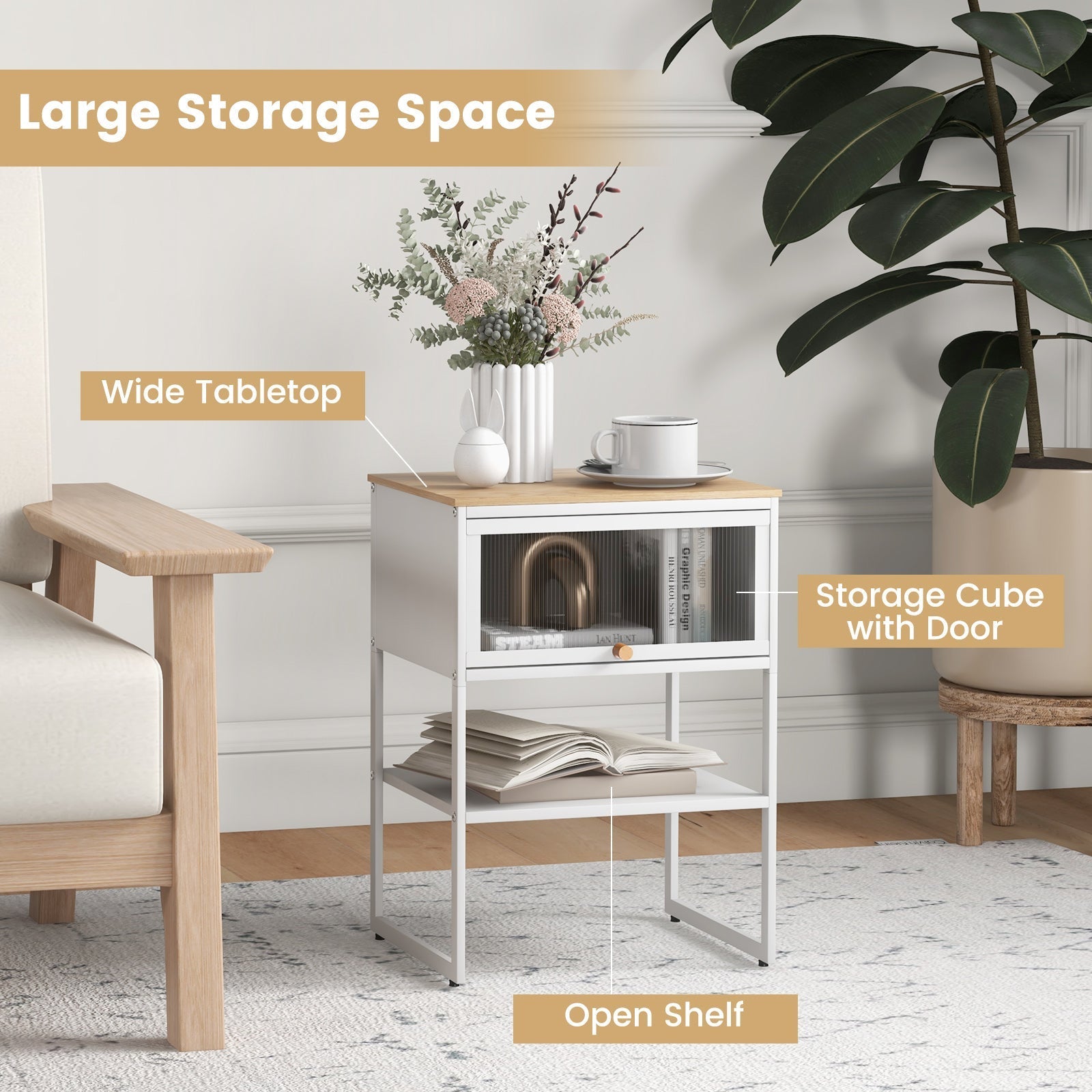 Nightstand with Flip up Door Storage Shelf
