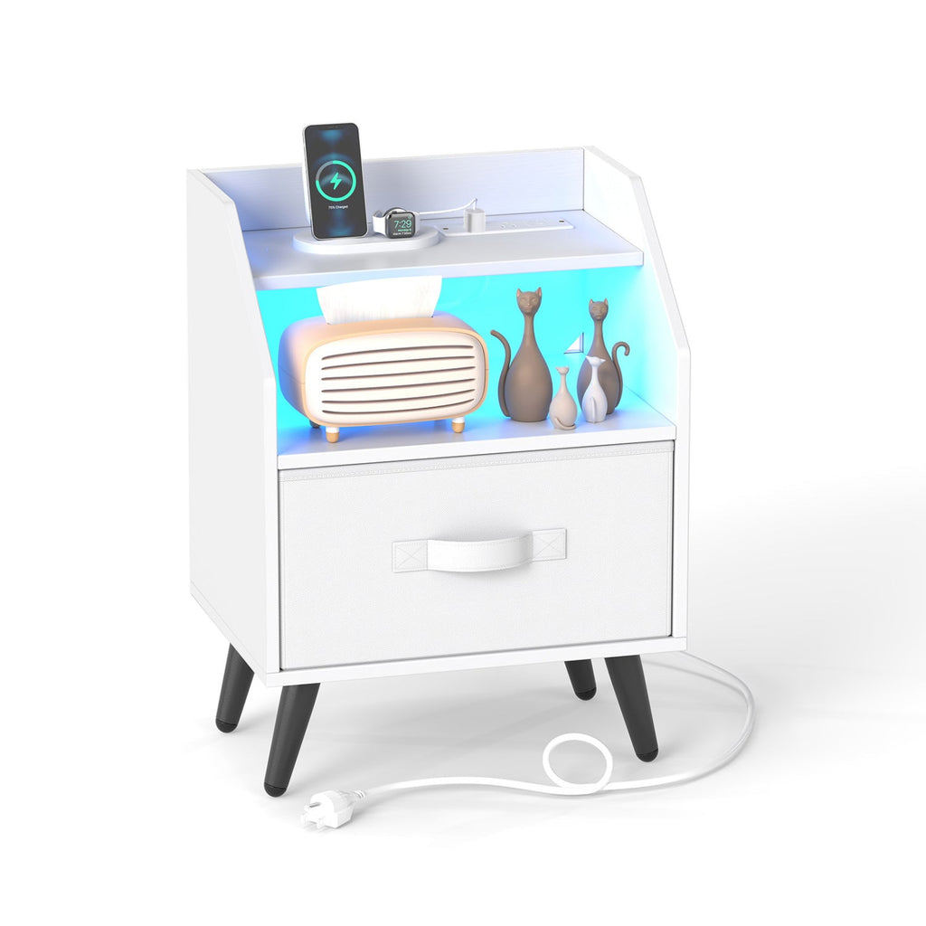 Nightstand with Power Outlets and LED Lighting