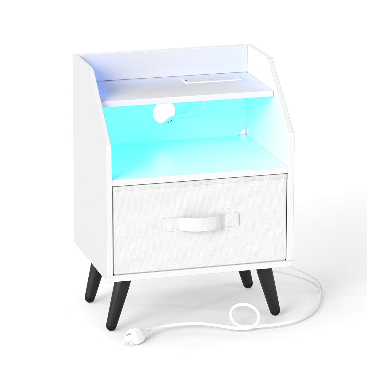 Nightstand with Power Outlets and LED Lighting