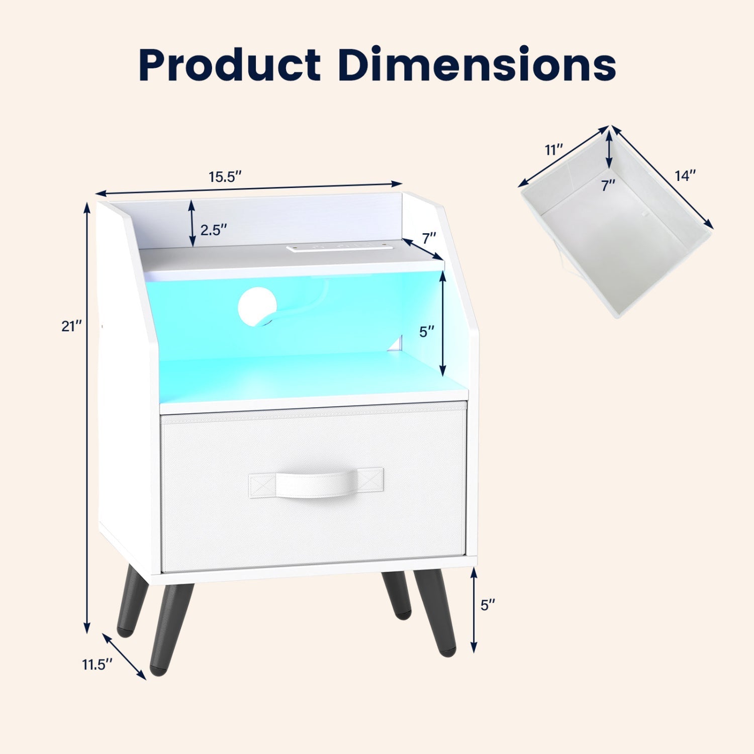 Nightstand with Power Outlets and LED Lighting