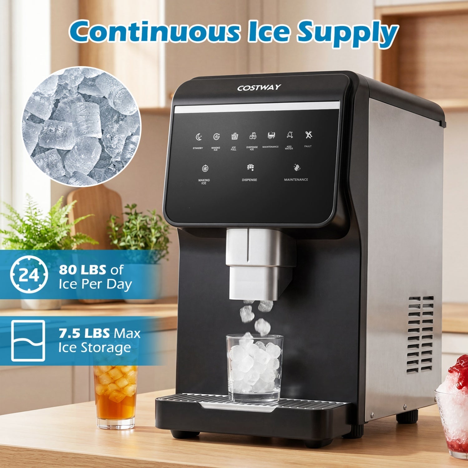 Nugget Ice Maker with Self Dispensing 80 LBS Per Day Chewable Pellet Ice Machine