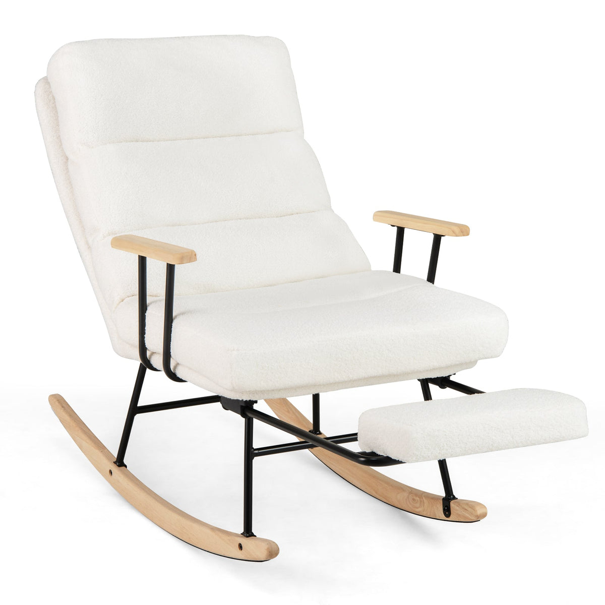 Nursery Rocking Chair Teddy Velvet Upholstered Rocking Chair-White