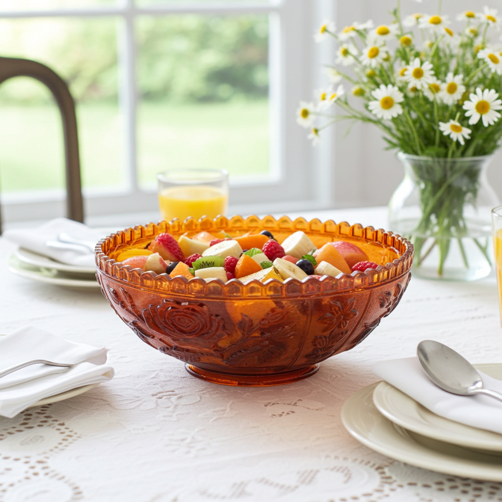 Imperial Marigold Open Rose Carnival Glass Bowl – Sawtooth Rim Design