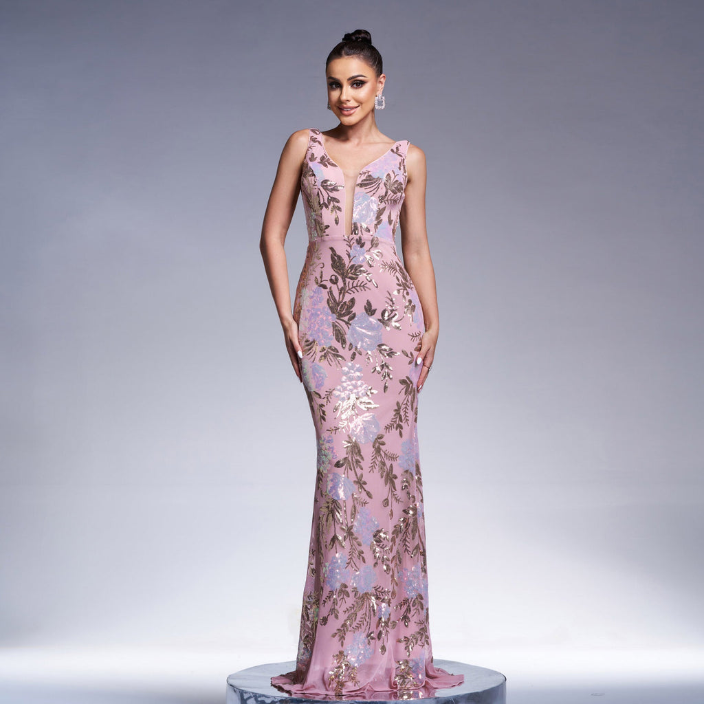 Women Elegant Sexy Sleeveless V neck Sequ Cocktail Evening Dress Bridesmaid Dress