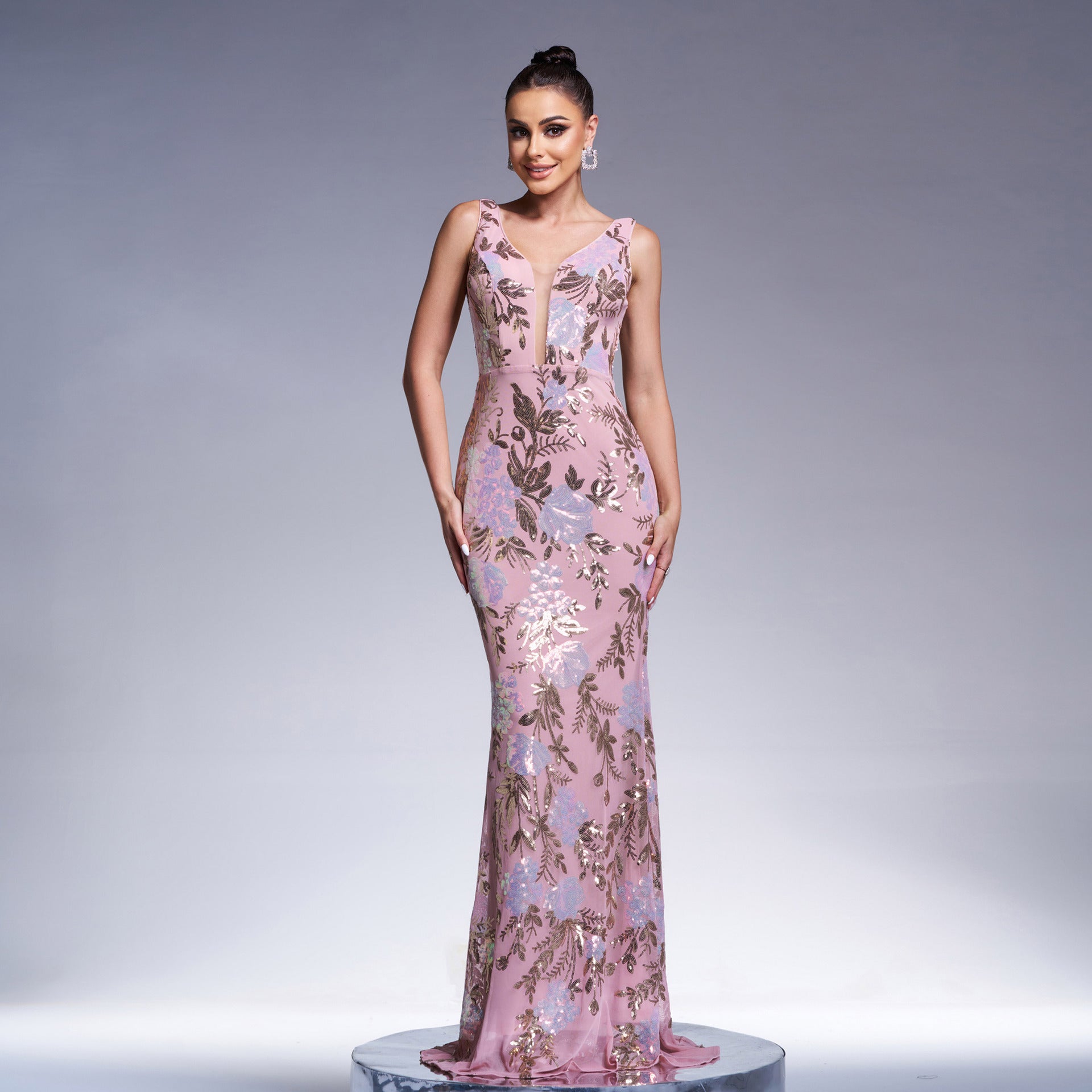Women Elegant Sexy Sleeveless V neck Sequ Cocktail Evening Dress Bridesmaid Dress