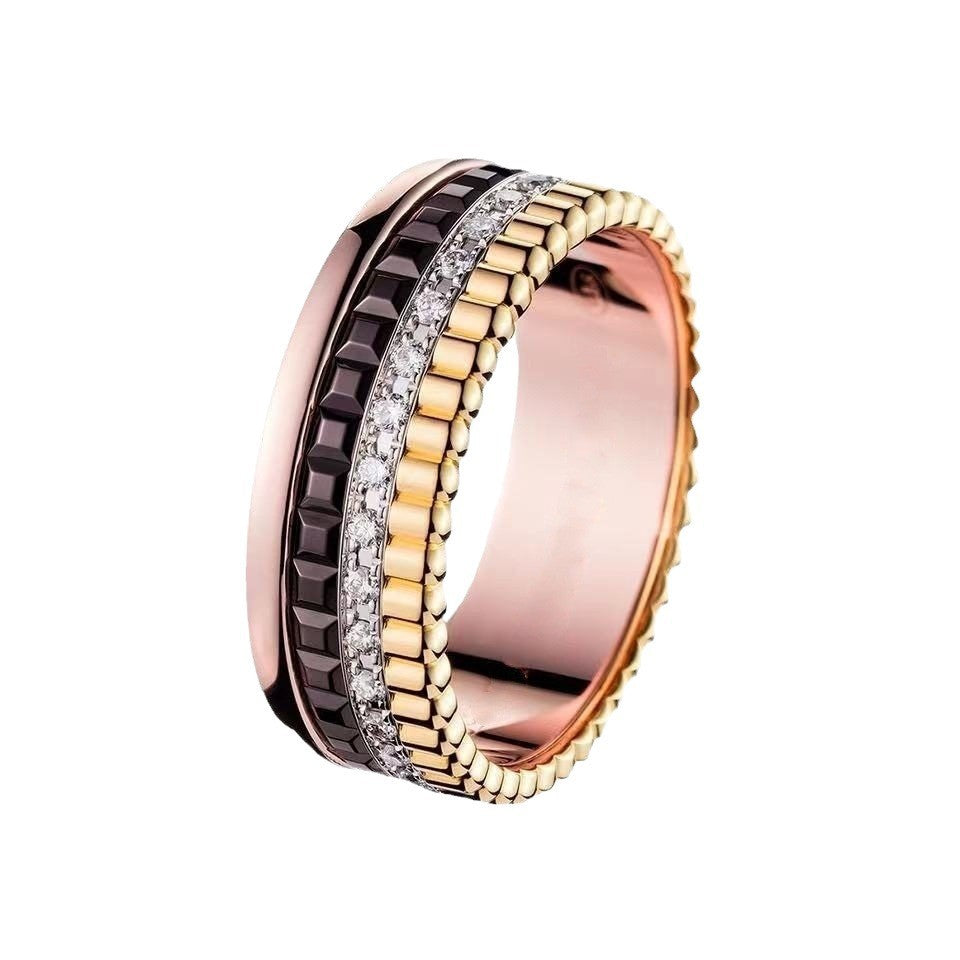 Rose Gold Full Diamond Ceramic Good Luck Comes Rings