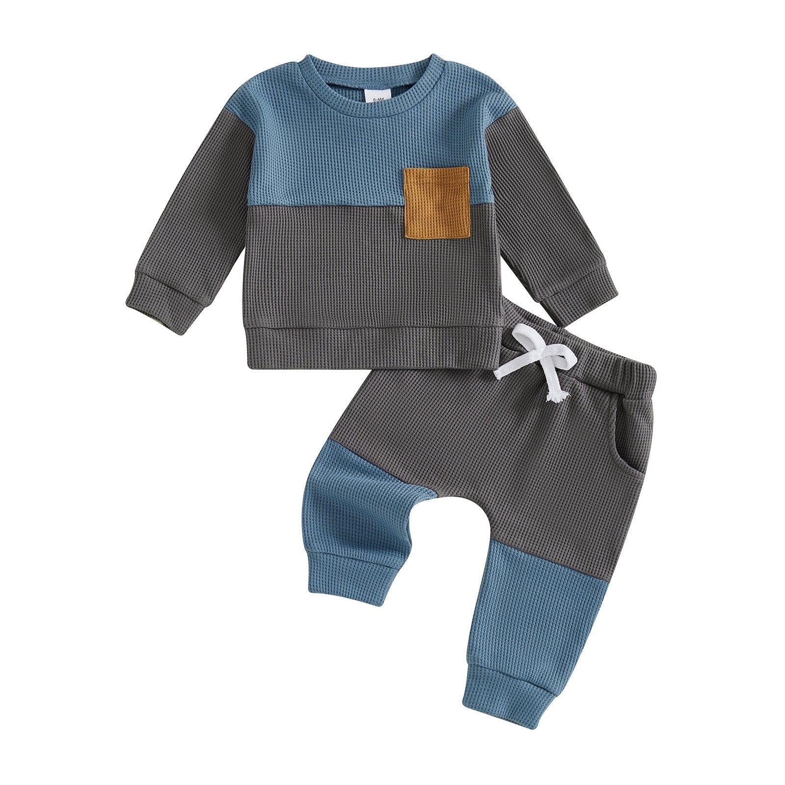 Boys' Waffle Color Matching Pocket Two-piece Set
