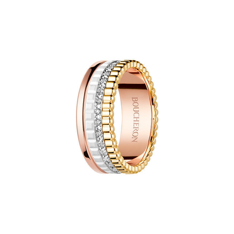 Rose Gold Full Diamond Ceramic Good Luck Comes Rings