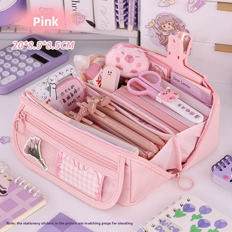 Girls Heart Prism Pencil Case, Large Capacity Elementary School Stationery Box, Girls Stationery Bag, Multifunctional Pencil Case