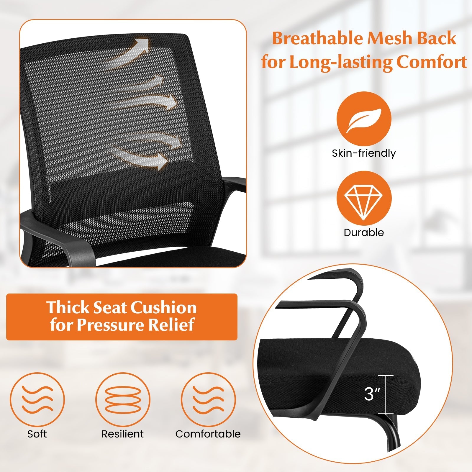 Office Guest Chair with Lumbar Support for Waiting Room
