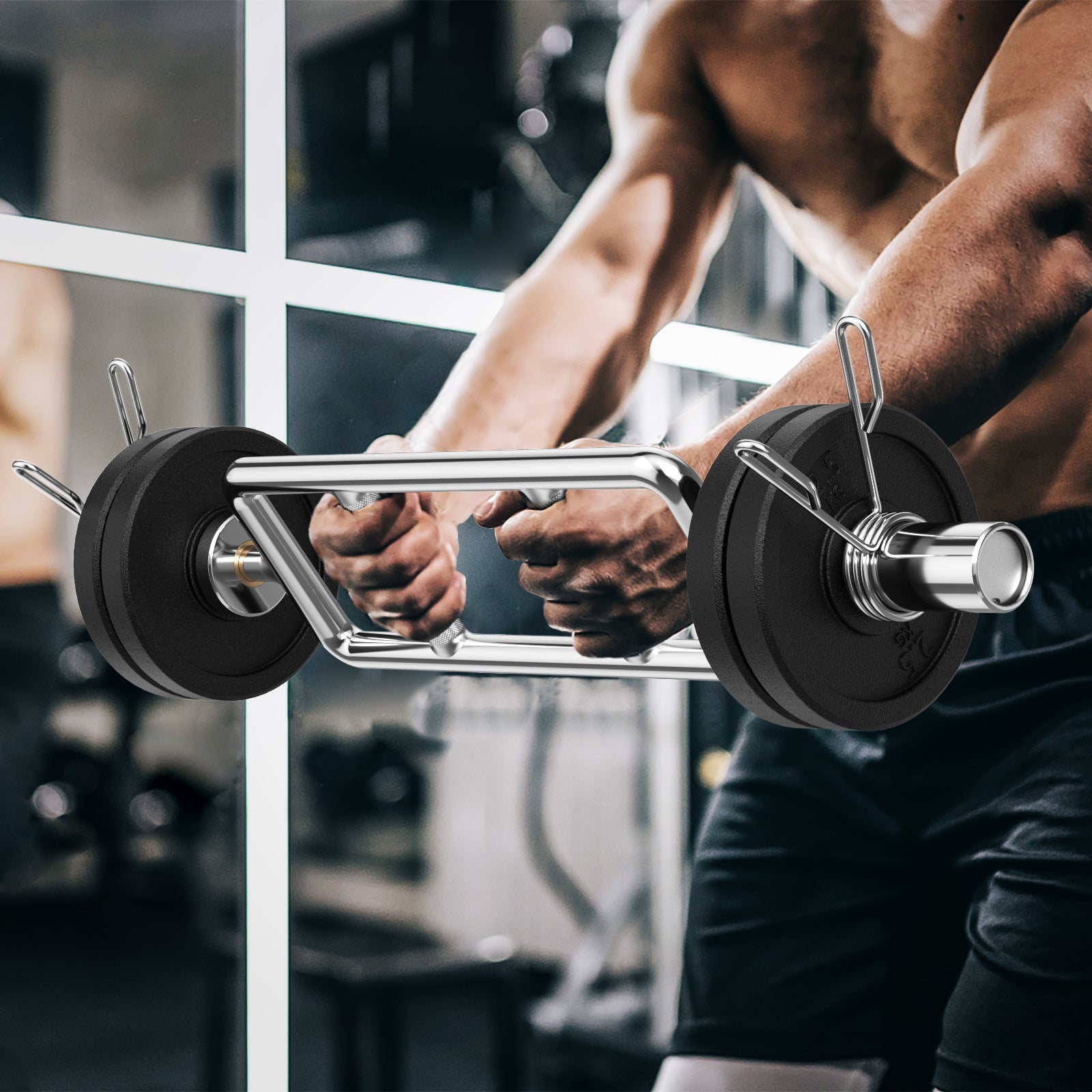 700 LBS Olympic Triceps Bar with Knurled Handles for Squats Deadlifts Shrugs