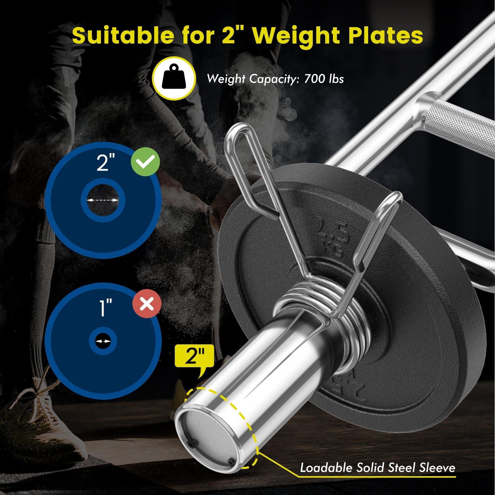 700 LBS Olympic Triceps Bar with Knurled Handles for Squats Deadlifts Shrugs