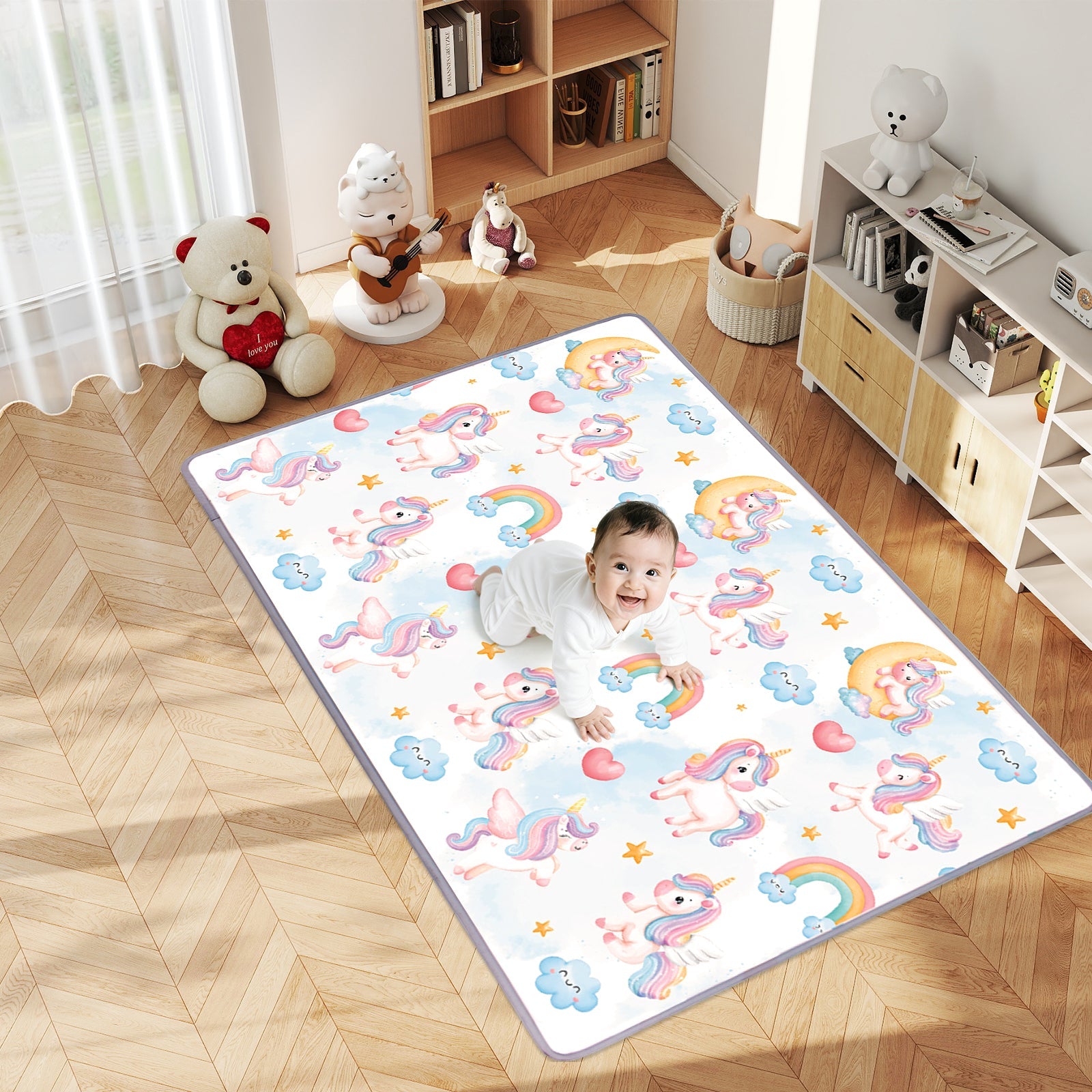 One-Piece Reversible Roll Up Soft Foam Activity Mat for Toddlers