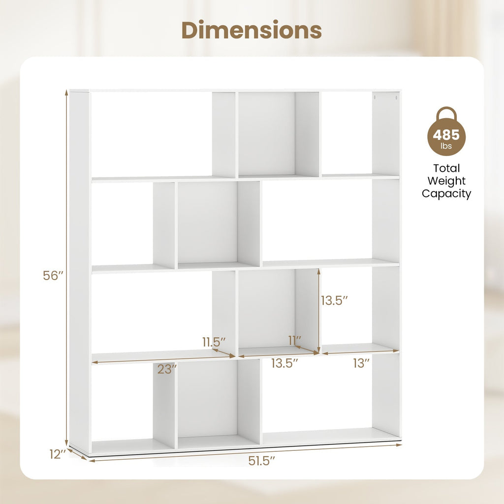 Open Shelf Bookcase 4-Tier Modern Bookshelf with 12 Storage Compartments-White