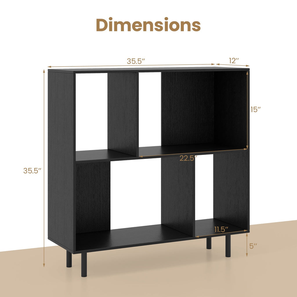 Open Shelf Bookcase with 4 Compartments