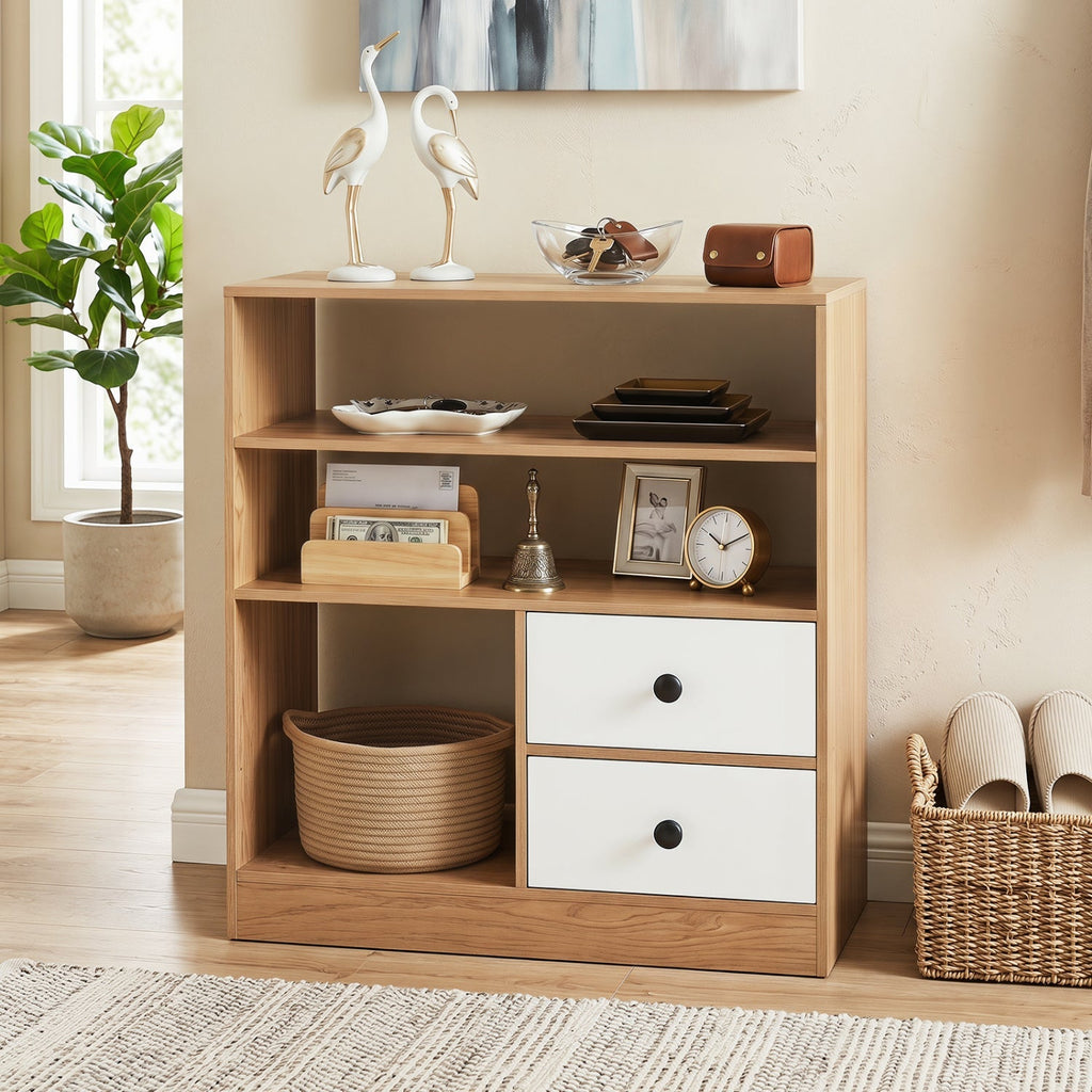Storage Cabinet with 3 Shelves and 2 Fabric Drawers
