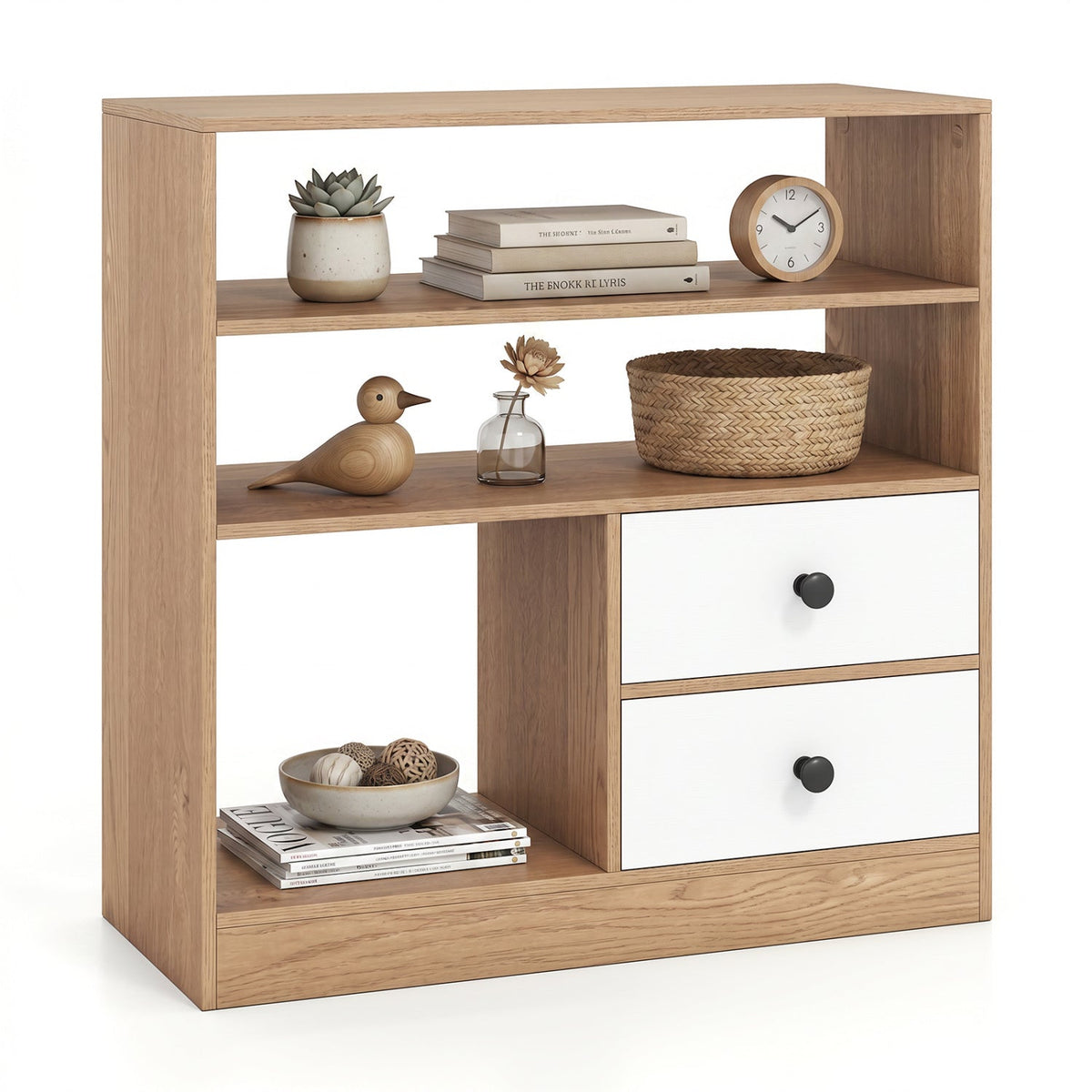 Storage Cabinet with 3 Shelves and 2 Fabric Drawers